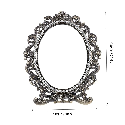 Espejo de maquillaje retro con perlas estilo moderno miniatura 3
