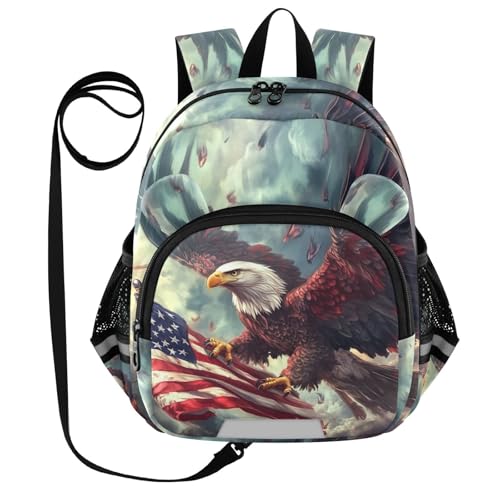 USA Flag Eagle Toddler Harness Backpack for Boys Girls 3-6 Years Kids Backpack with Anti Lost Safety Leash Baby Travel Bag for Walking Travel Preschool
