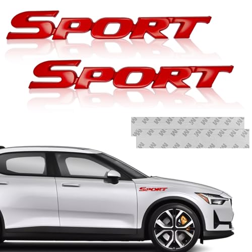 Image of 2PCS Car Emblems Adhesive 3D Metal Sport Sticker, Sport Emblem Car Tailgate Decal Sport Letter Emblem Trunk Lid Rear Fender Logo Badge Car Exterior Decoration Accessories Modification (Red)