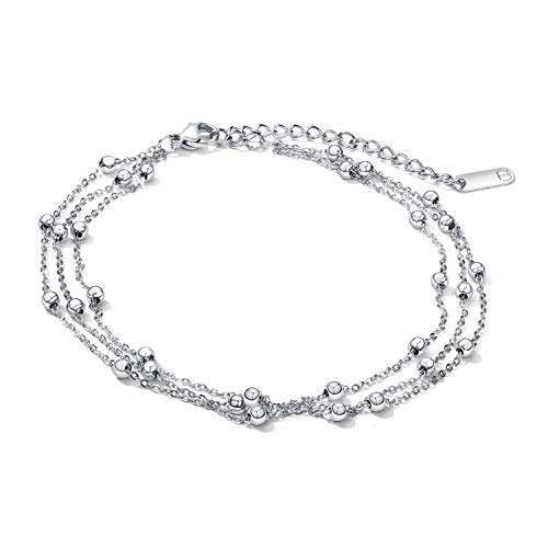 Tobillera o Pulsera Mujer con Colgante de Bola en Plata Ajustable Joyería de Moda