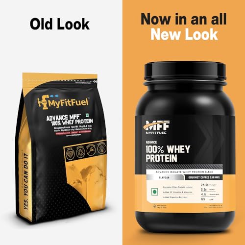Image of MyFitFuel Advance MFF 100% Whey Protein Powder, Whey With Digestive Enzymes and Multi Vitamins | 1 Kg, 28 Servings (Chocolate Fudge)