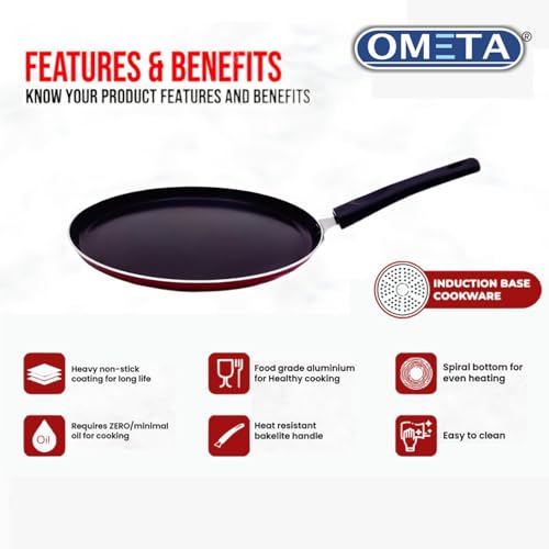 Image of OMETA Aluminium Non-Stick Non-Induction Healthy Dosa Tawa Tawa 26 cm Diameter