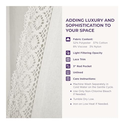 Lush Decor Rosalie Light Filtering Window Curtain Panel Set- Pair- Vintage Farmhouse & French Country Style Curtains - Image 3