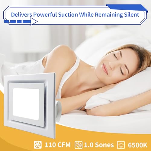 Yopmb Bathroom Exhaust Fan With Led Light ，Square Ceiling Mount Quiet Exhaust Fan For Shower/Bathroom/Office/Home/Restroom，1.0Sone 110 Cfm 110V 4 Inch Duct thumb #5