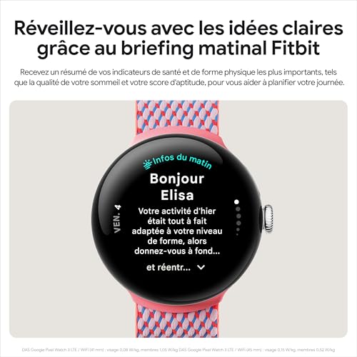 Google Pixel Watch 3 (45 mm) — Boîtier Noir Mat — Bracelet Noir Volcanique — Wi-FI