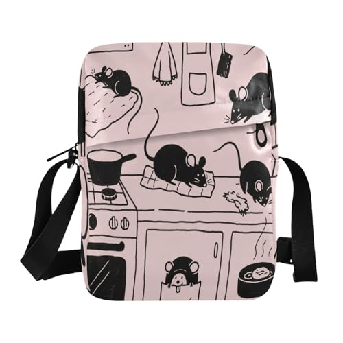 Funny Kitchen animal Pink small messenger bag for women cross body bag men Croos Body Purses Adjustable Strap for Casual Outdoor Daily