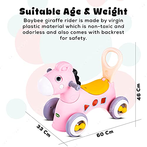 Image of BAYBEE Giraffe Horse Rider for Kids, Ride-On Kids Car with Shape Sorting Activity Kids Toys & Storage | Push Car Rider with Smooth Wheels Baby Car Suitable for Boys & Girls Age 1-3 Years, Pink