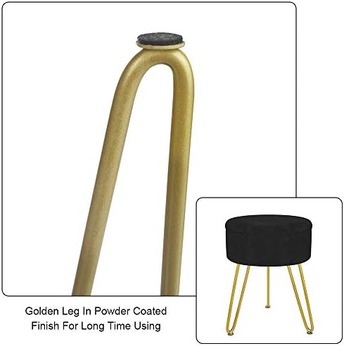 TOUCH-RICH Footrest Stool Round Velvet Storage Modern Ottoman Upholstered Vanity Footstool Stool Side Table Seat Dressing Chair with Golden Metal Leg Tray Top Coffee Table