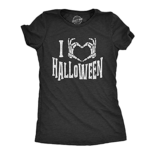T-shirt Halloween femme drôle vêtement graphique avec mains de squelette cœur