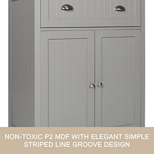 VEIKOU Kitchen Pantry Cabinets, 72" Freestanding Kitchen Pantry Storage Cabinet with Large Drawer, Traditional Tall Pantry Cabinet Cupboard with Glass Doors & Adjustable Shelves, Grey