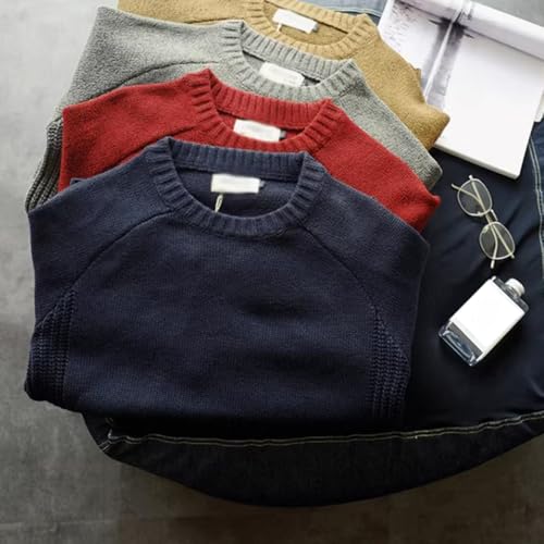 Mens Sweater with Elbow Patches, Men's Pullover Sweaters Fall Winter Long Sleeve Crew Neck Vintage Knitted Sweaters2