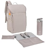 LÄSSIG Baby Wickelrucksack mit Wickelunterlage, Kinderwagenbefestigung und Flaschenhalter/GRE Slender Up Backpack taupe