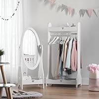 Haus Projekt Dress Up Rail & Mirror Set for Children, Girl's White Wooden Clothing Rack And Mirror, Handmade, Kids Nursery Furniture