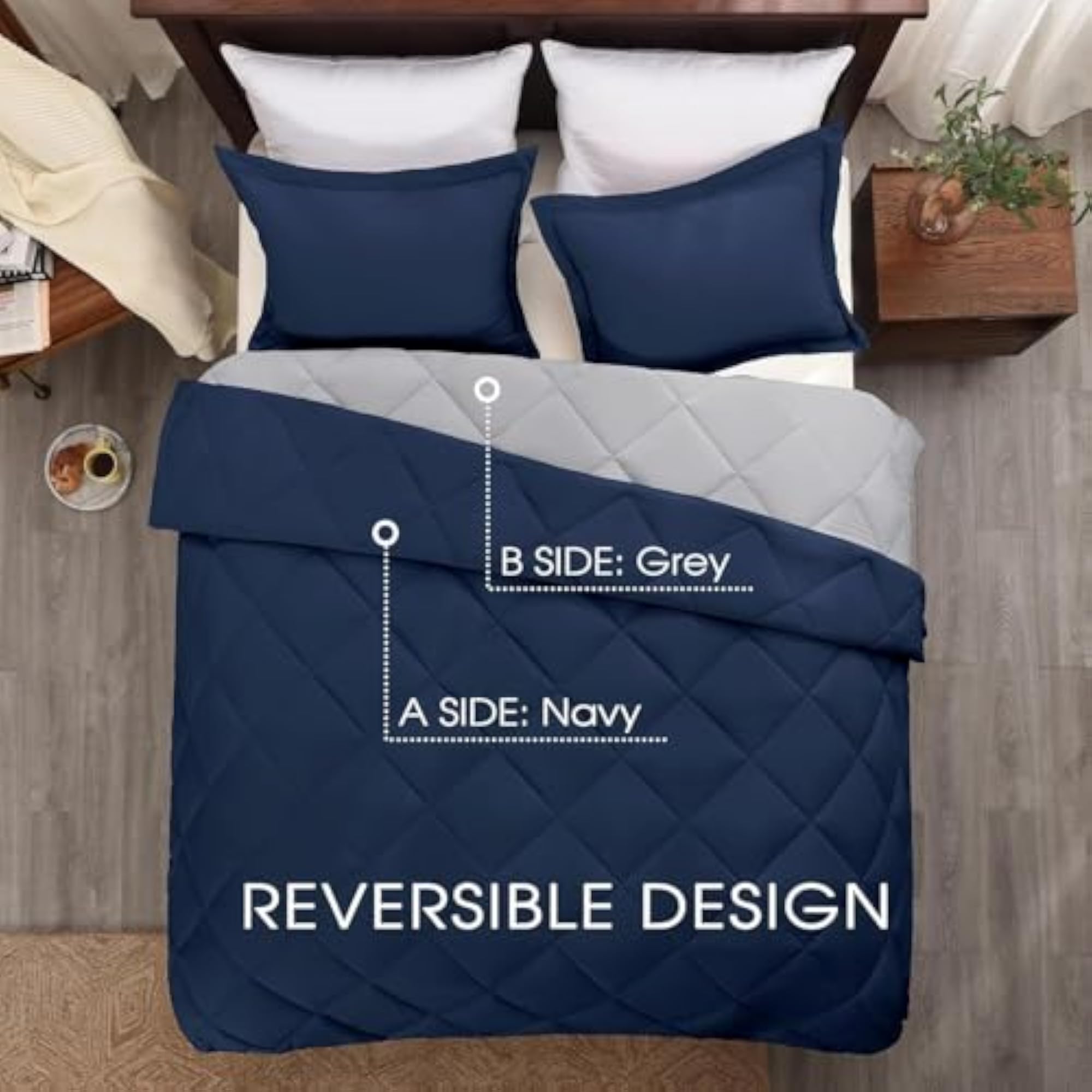 3PC Reversible Comforter Set, Lightweight and Warm for King Size