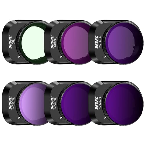 BRDRC Mini 3 Pro Filter-Set, 6 Stück CPL, ND8/PL, ND16/PL, ND32/PL, ND64/PL, ND128/PL Neutraldichtefilter, kompatibel mit DJI Mini 3 Pro/Mini 3 Drohnenobjektiv-Zubehör