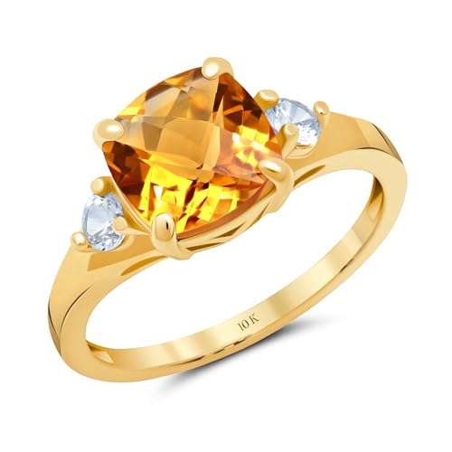 10K Yellow Gold November Birthstone Citrine Three Stone Ring