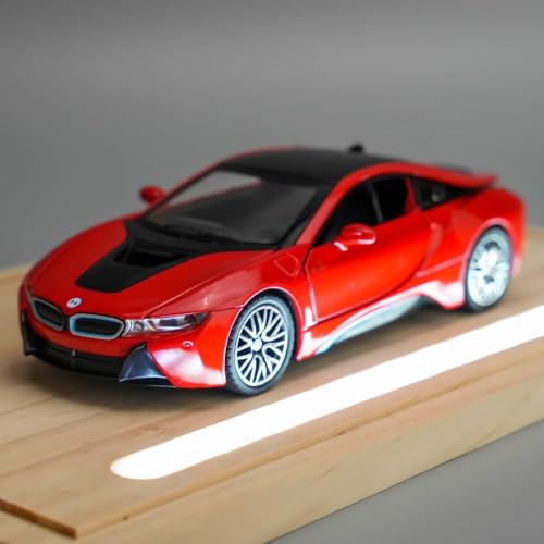 Image of 1:32 BMW i8 Diecast Toy Car Pull Back Metal Car with Openable Doors Sound & Light Features Realistic Kids Gift & Collectible Model for Boys & Girls (Red)