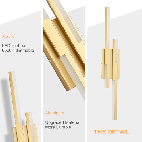 Image of Benkut Modern LED Wall Sconce Gold Remote Wall Light Fixtures for Bathroom, Dimmable Vanity Light Indoor LED Remote Wall Sconce for Bedside Bedroom Living Dining Room (27.6inch 3000-6500K 1 Pack)