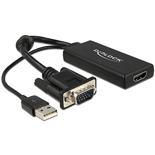 Adaptateur VGA + USB vers HDMI Delock convertisseur Full HD 1080p compact noir de 0.25 m