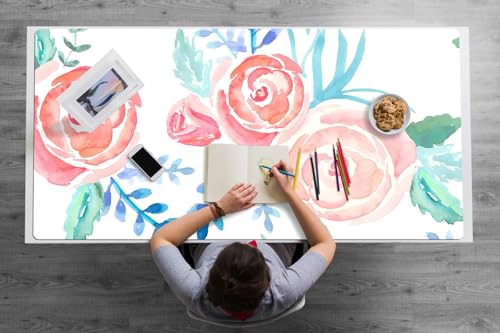 Couverture de bureau 120x60 en vinyle PVC à fleurs éclatantes avec bords arrondis