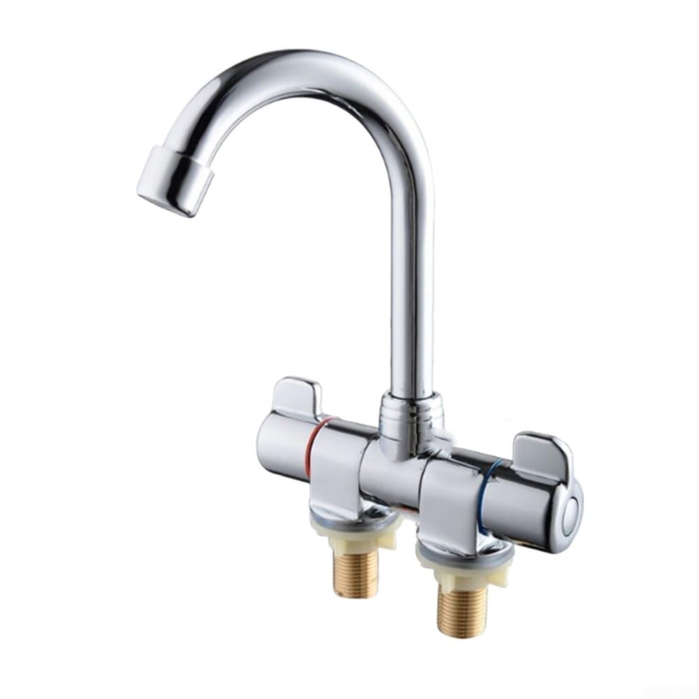 Doble manija plegable agua caliente y fría RV 360 grifo giratorio del fregadero con caño giratorio para cámper, barco, yate, cocina, latón, acabado cromado, color plateado, G1, 2 roscas, agujero de