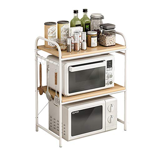 HYUWANGYU Estante de cocina, vajilla, almacenamiento, soporte arrocera, 3 niveles, 6 ganchos para microondas, armario de cocina, vajilla (color: caqui, dimensiones: 63 x 40 x 84 cm)
