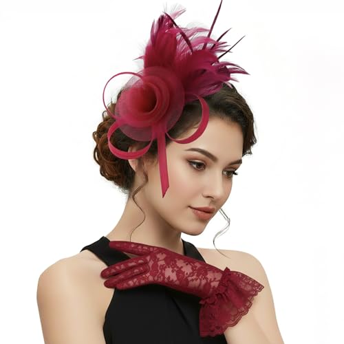 Image of DRESHOW Fascinators Hats for Women Tea Party Fascinator Hats Vintage 50s Headwear Cocktail Wedding Church Derby Hat