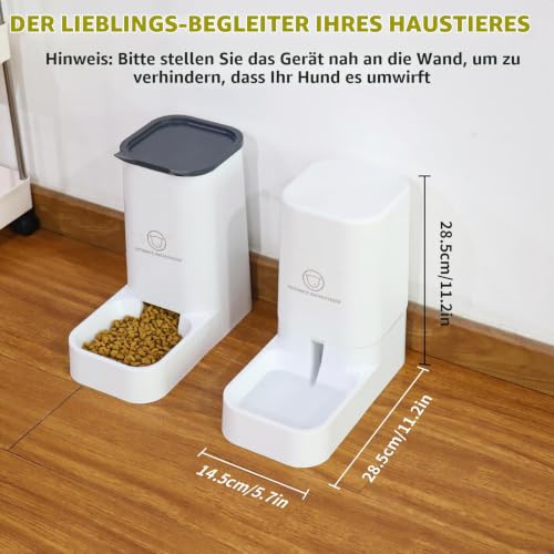 Pfloge® Automatischer Futterspender Katze, 2.1kg Futterautomat Katze und 3.8L Wasserspender Hund, Ohne Strom, PBA Frei Reisefutterspender Katzen Wasserspender-(Weiß)