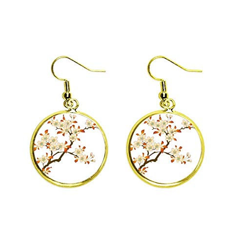 Pendientes dorados largos con grabado de flores y hojas tropicales elegantes para mujer