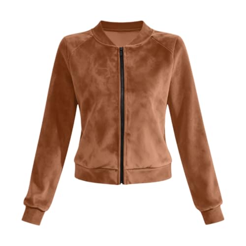 Crop Womens Faux Suede Jacket Fitted Boyfirend Shacket Barn Jackets Brown - image 4