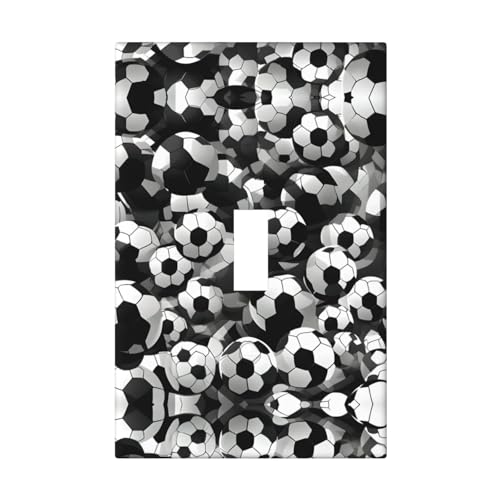 Cubiertas de salida con estampado de balón de fútbol en blanco y negro, 1 placa de pared de tamaño estándar, cubiertas de placas frontales de policarbonato de doble salida