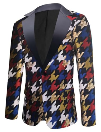 WQHSY Men's Suit Houndstooth Two-Piece Slim Notch Lapel Tuxedos Jacket Pants for Party Dinner Performance3