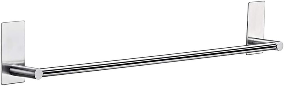 Self Adhesive Single Towel Bar with 5 S Hooks - AIKZIK® 16 Inch Brushed Finish Stainless Steel Hanger Bar for Kitchen Bathrooms Lavatory Closets, Water and Rust Proof, Heavy Duty
