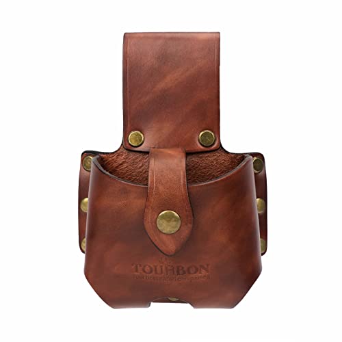 TOURBON Leather Tape Measure Pouch Belt Tool Carrier Holder (Dark Brown - Large)
