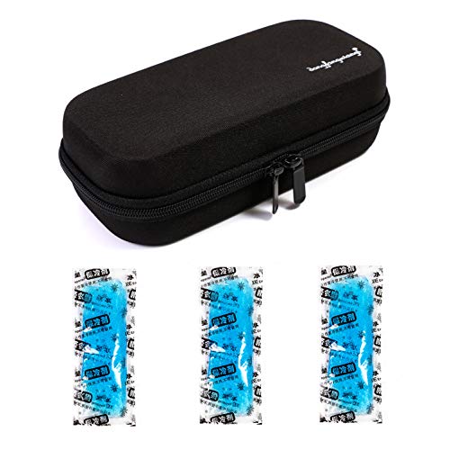 Vianber Insuline Draagbare Koeler Case met Temperatuur Display EVA Hardshell Waterdichte Medische Leveringen voor De Diabetische met 3 Ijspakketten (Zwart)