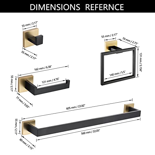 TNOMS 5 Pieces Bathroom Hardware Accessories Set Black and Gold Towel Bar Set,Wall Mounted Stainless Steel,23.6 Inch by TNOMS - Used condition - Image 6