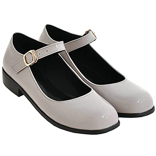 MAVMAX Women's Mary Jane Ankle Strap Flat Patent Leather Lolita Pumps (Grey, 8)2