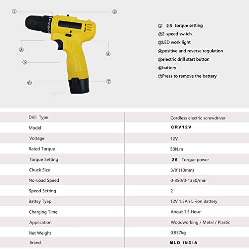 Image of Plastic Multi Function 12V Lithium-Ion Cordless Drill Machine with 2 Battery and Two Speed Control with 3Pcs Buffing Pads Polishing Grip Pad for Car Polisher (Multicolour)
