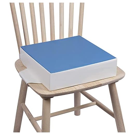 Kalawen Asiento elevador infantil 32 x 32 x 8 cm Cojín para niños para bebé Asiento elevador portátil lavable PU con 2 cinturones de seguridad Cojín para asiento infantil azul