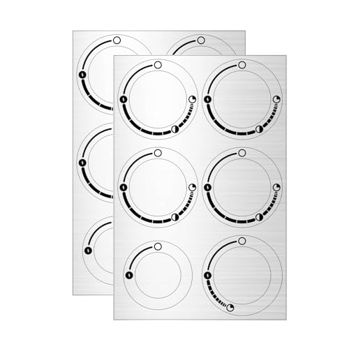 Image of 6 Large Grill Burner Dial silvery-metallic Labels markings, Gas Grill knob stove flame indicator decal Replacement Sticker (Pack of 2 silver Sticker Sheets)