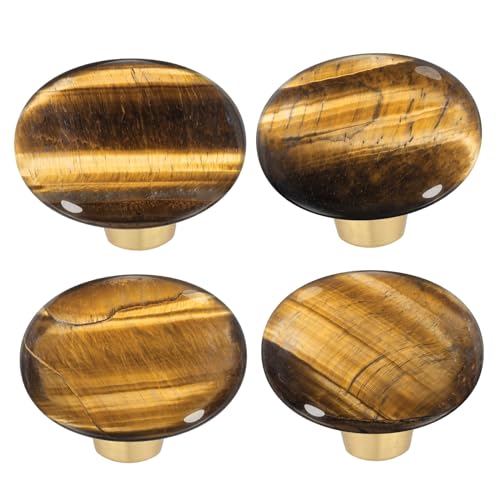 moonsix Set of 4 Oval Shape Stone Cabinet Drawer Knobs, Tiger’s Eye Stone