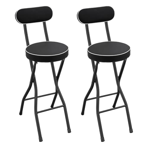 PBTERDTF Klappbar Barhocker 2er Set mit Lehne Tragbarer Outdoor Barhocker HochstüHle Gepolsterter Barstuhl Klappbarer Hocker für Bar Küche Balkon Garten Sitzhöhe 65 cm (Schwarz)