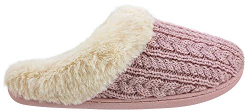 IZOD Women's Slippers, Casual Fuzzy Warm Slip-on Scuff Clog, Pink, Women's Size 7-8