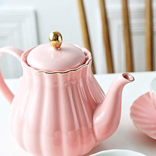 Théière en céramique en forme de citrouille peinte à la main en porcelaine anglaise dorée avec filtre, pour thé, café, lait, cadeau, 1 L (blanc)