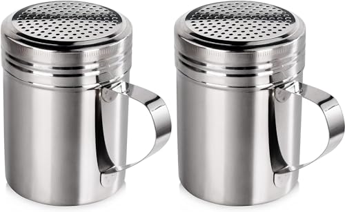 Fonteme 10 oz Stainless Steel Dredge Shaker with Handle, Set of 2 – Durable, Rust-Resistant Seasoning Container for Sugar, Salt, Spices, and More