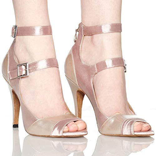 Byjia Gesellschaftstanzschuhe Für Frauen Satin Salsa Latin Tango Tanzklasse Schuhe High Heels,Beige8.5cm,EU40/US7.5/UK4.5