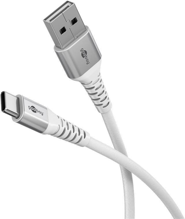 goobay USB-A auf USB-C 60W / 0,5m / Flexibles Textilkabel / 480 Mbits Ladekabel USB C/Supersoft/Samsung, Xiaomi, Google, Nothing Phone USB A auf C Kabel/Stoffkabel/Weiß / 74529