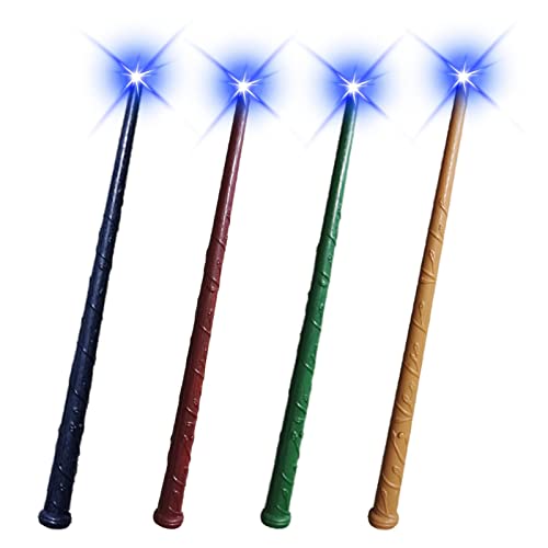 Werakou 4PCS Baguettes Magique D'accessoires De Film, Baguettes Magique D'assistant Lumineux De 14" avec Effets Sonores, Baguette Magique Lumineuse pour Halloween Cosplay Mascarade Cover