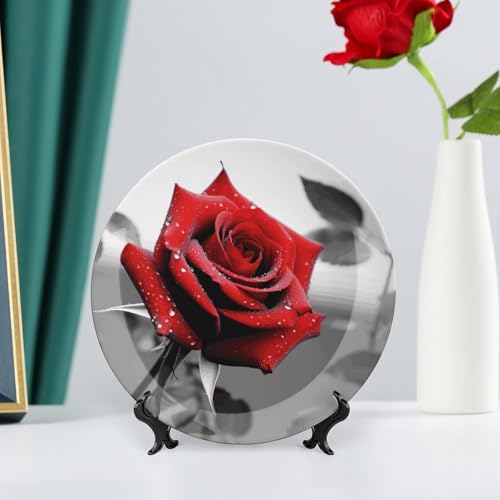 Plato decorativo Black and White Red Rose 8 pulg miniatura 6