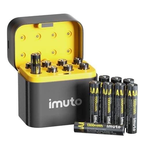 imuto Rechargeable AAA Batteries Lithium 16 Pack with Fast Charger,1300mWh 1.5V Constant Output Triple a Lithium Batteries 1600 Cycles Long Lasting